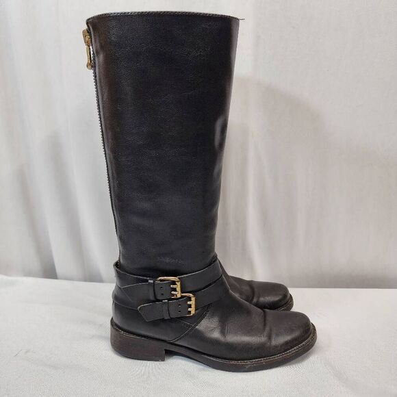 J. Crew Womens 6.5 Black Leathr Side Zipper Double Buckle Riding Boots - Picture 2 of 14